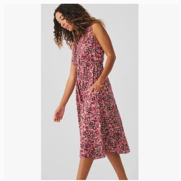 Faherty Isha MIDI Dress Linen Blend Size Medium Rose Desert Bloom Summer Beach - Picture 2 of 14